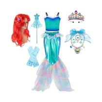 Conjunto De Fantasia Da Princesa Ariel Pequena Sereia Para Crianças Vestido De Festa Disney Em Duas