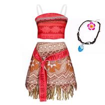Conjunto De Fantasia Da Princesa Moana Da Disney Para Meninas Com Vestido, Colar E Peruca Para