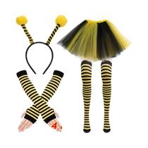 Conjunto De Fantasia De Abelha Amarela Para Mulheres E Meninas, 4 Peças: Tiara, Luvas, Meias Até O
