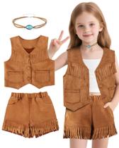 Conjunto de fantasia de cowgirl para crianças, parcialmente marrom, 3 peças