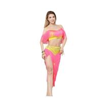 Conjunto De Fantasia De Dança Do Ventre Para Mulheres E Crianças, Top Com Franjas E Saia Longa, 2 Conjunto De Fantasia De Dança Do Ventre Para Mulheres E Crianças, Top Com Franjas E Saia Longa, 2