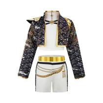 Conjunto De Fantasia De Dança Hip-Hop Para Meninas Com Top Bordado E Shorts Para Apresentações De