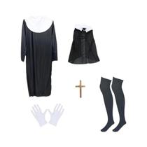 Conjunto De Fantasia De Freira Para Halloween Clássico Com Lenço, Colar E Luvas PESENAR Para Festas Conjunto De Fantasia De Freira Para Halloween Clássico Com Lenço, Colar E Luvas PESENAR Para Festas