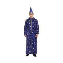 Conjunto De Fantasia De Mago Azul Estrelado Para Adultos, Para Homens E Mulheres, Robe De