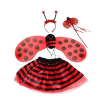 Conjunto De Fantasia De Menina Joaninha Abelha Fada 4 Peças Com Asa, Saia Tutu, Varinha E Tiara Para
