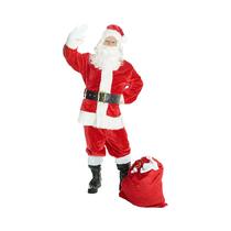 Conjunto De Fantasia De Papai Noel Em Veludo Vermelho E Dourado Para Homens Com Bolsa De Presente