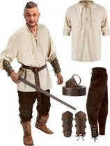 Conjunto de Fantasia de Pirata Medieval para Halloween - Acessórios Viking - 4 Peças