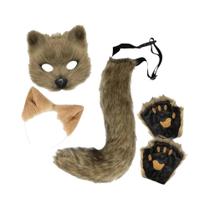 Conjunto De Fantasia De Raposa Para Adultos Com 4 Peças: Máscara, Luvas, Tiara E Cauda Com Garras