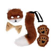 Conjunto De Fantasia De Raposa Para Adultos Com 4 Peças: Máscara, Luvas, Tiara E Cauda Com Garras