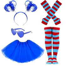 Conjunto de fantasia de saia tutu azul de Halloween da Hikkcos com meias Conjunto de fantasia de saia tutu azul de Halloween da Hikkcos com meias