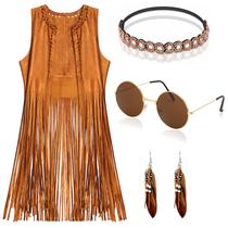 Conjunto de Fantasia Hippie EVISWIY para Mulheres - Anos 60 e 70 Conjunto de Fantasia Hippie EVISWIY para Mulheres - Anos 60 e 70