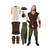 Conjunto De Fantasia Medieval Renascentista Masculina Para Halloween Com 6 Peças: Colete, Camisa,