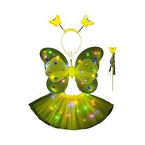 Conjunto De Fantasia Para Crianças Com Asas De Anjo LED, Tiara De Princesa E Saia Brilhante