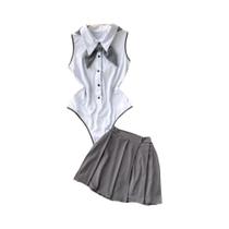 Conjunto De Fantasia Vintage Sexy JK Para Meninas Com Gravata Borboleta Listrada E Saias Plissadas