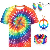 Conjunto de fantasias Bombline Hippie de 4 peças Tie Dye para mulheres/homens Conjunto de fantasias Bombline Hippie de 4 peças Tie Dye para mulheres/homens