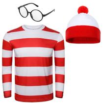 Conjunto de fantasias: camiseta listrada vermelha e branca para homens adultos FOCUSOUL