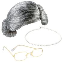 Conjunto de fantasias Cooraby 100 Days of School Old Lady Wig Grey Conjunto de fantasias Cooraby 100 Days of School Old Lady Wig Grey