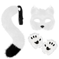 Conjunto de fantasias de cosplay XEPST Furry Fox Wolf para crianças com cauda de máscara