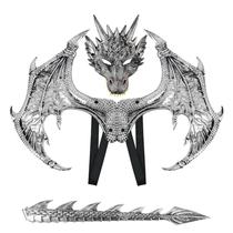 Conjunto de fantasias de dinossauro para crianças Furlinkhm Silver Dragon Wings Tail Mask Conjunto de fantasias de dinossauro para crianças Furlinkhm Silver Dragon Wings Tail Mask