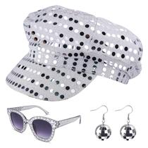 Conjunto de fantasias de discoteca Dreamtop, chapéu de lantejoulas dos anos 70 para mulheres Conjunto de fantasias de discoteca Dreamtop, chapéu de lantejoulas dos anos 70 para mulheres