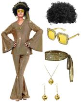 Conjunto de fantasias de discoteca femininas Jexine 70s dourado grande