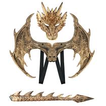 Conjunto de fantasias de dragão Alodidae Devil Wings Tail Dino Mask Gold