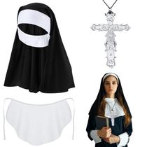 Conjunto de fantasias de freira de Halloween para mulheres com acessórios, 3 peças Conjunto de fantasias de freira de Halloween para mulheres com acessórios, 3 peças