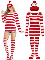 Conjunto de fantasias de Halloween URATOT, camiseta listrada vermelha e branca Conjunto de fantasias de Halloween URATOT, camiseta listrada vermelha e branca