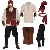Conjunto de fantasias de pirata: camisa renascentista IWQBQ, colete medieval masculino