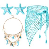 Conjunto de fantasias de sereia Cotwinter, saia de crochê, colar, clipe Conjunto de fantasias de sereia Cotwinter, saia de crochê, colar, clipe