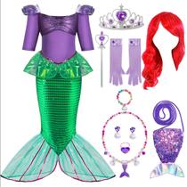 Conjunto de fantasias de sereia Spooktacular Creations para meninas de 5 a 7 anos Conjunto de fantasias de sereia Spooktacular Creations para meninas de 5 a 7 anos