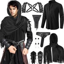 Conjunto de fantasias Fasouna Renaissance Medieval Pirate masculino, 7 peças