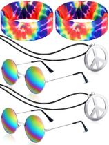 Conjunto de fantasias Frienda Hippie, óculos de sol, colar, faixa de cabeça dos anos 60 Conjunto de fantasias Frienda Hippie, óculos de sol, colar, faixa de cabeça dos anos 60