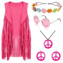 Conjunto de fantasias FunMular, roupas dos anos 60 e 70 para mulheres, rosa hippie, GG Conjunto de fantasias FunMular, roupas dos anos 60 e 70 para mulheres, rosa hippie, GG