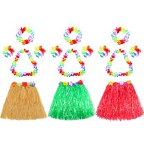 Conjunto de fantasias Gejoy Grass Skirts para crianças e meninas com colares de flores