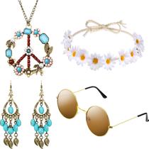 Conjunto de fantasias Hicarer Hippie com óculos de sol, bandana e colar Conjunto de fantasias Hicarer Hippie com óculos de sol, bandana e colar