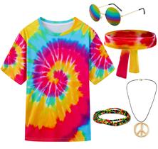 Conjunto de fantasias hippie e colar de camisetas coloridas Gionforsy 3GG