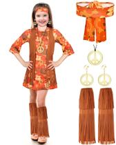 Conjunto de fantasias hippie para crianças Haysandy, signo da paz dos anos 60 e 70