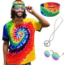 Conjunto de fantasias hippie Xonyico, 4 peças, colar, óculos de sol