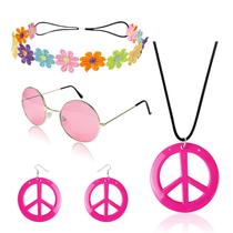 Conjunto de fantasias HyperFun Hippie com colar, brincos e óculos de sol Conjunto de fantasias HyperFun Hippie com colar, brincos e óculos de sol