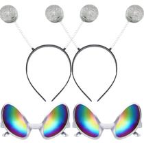 Conjunto de fantasias itechpanda Alien Glasses prateado com faixa de cabeça Conjunto de fantasias itechpanda Alien Glasses prateado com faixa de cabeça