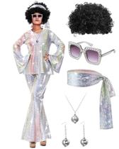 Conjunto de fantasias Jexine Halloween 70s, roupa de discoteca feminina com acessórios