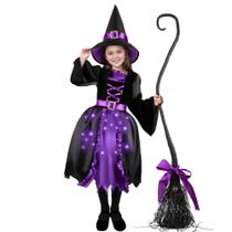 Conjunto de fantasias Kiddokids Witch com varinha e chapéu para meninas de 3 a 12 anos