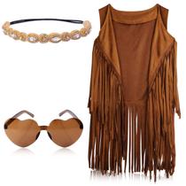 Conjunto de fantasias KINBOM 60s 70s Hippie para mulheres com franjas XXXL