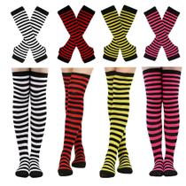 Conjunto de fantasias, meias listradas femininas, aquecedores de braços, Halloween