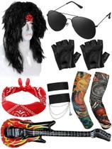 Conjunto de fantasias Mepase Halloween 80s Rocker, 9 peças de peruca de rock