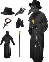 Conjunto de fantasias Nicexx Plague Doctor 6 em 1 preto grande