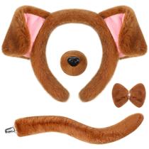 Conjunto de fantasias para cachorros SATINIOR, orelhas marrons, nariz, gravata borboleta, cauda Conjunto de fantasias para cachorros SATINIOR, orelhas marrons, nariz, gravata borboleta, cauda
