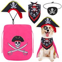 Conjunto de fantasias para cães piratas Huhumy, 4 peças, capa rosa média 48x38cm Conjunto de fantasias para cães piratas Huhumy, 4 peças, capa rosa média 48x38cm