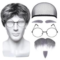 Conjunto de fantasias para idosos Gvhntk de 4 peças, peruca cinza, óculos, barba